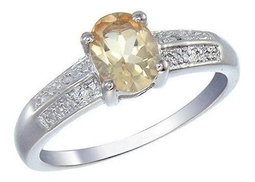 Anillos Bisutería - 1.23 Cttw Citrine And Diamond Ring.925 S