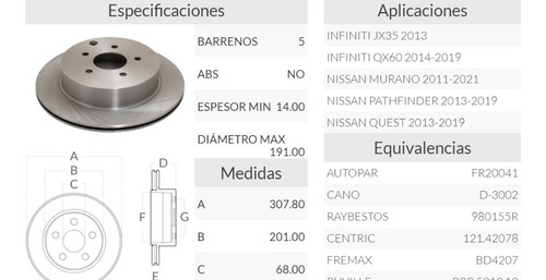 Par De Discos Trasero De Freno Infiniti Qx60 14-19