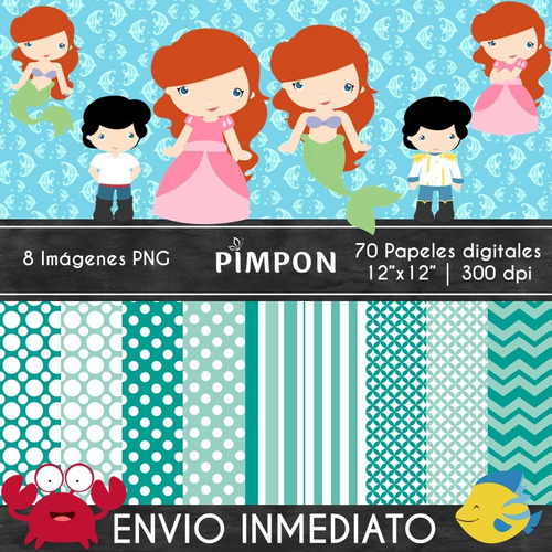 Kit Cliparts + Papeles - Princesa Ariel - La Sirenita 02