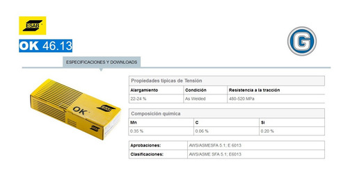 Electrodos Soldar Esab Ok De 2,50 X 5 Kg Conarco Gramabi 13a