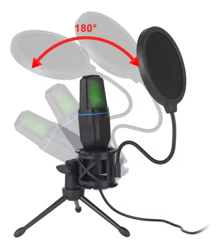 Micrófono Usb Con Rgb Ideal Para Streaming,podcast, Pc Gamer Negro