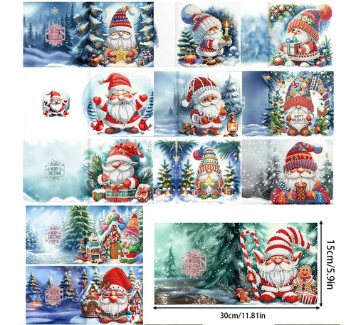 Tarjetas De Navidad Pintadas Con Diamantes De Imitación, 12