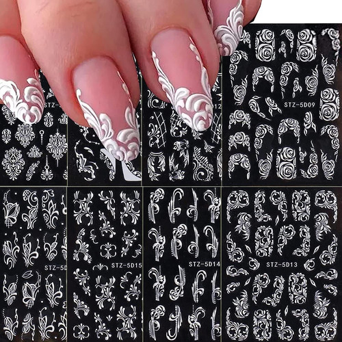 Calcomanías De Arte De Uñas De Flores, 8 Hojas De Calcoma.