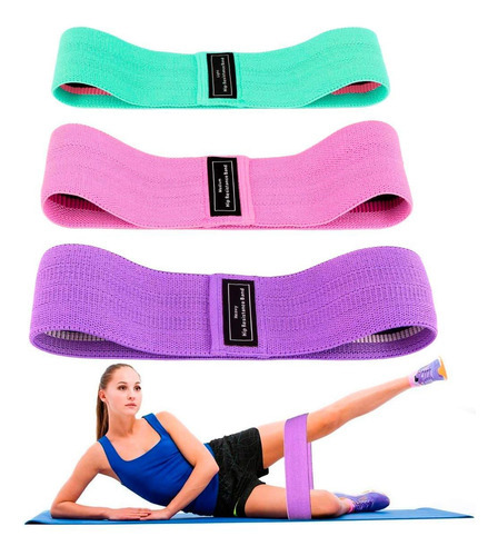 Hip Band Kit 3 Faixas Elasticas Gluteos Pernas Treino Fitnes