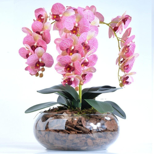 Arranjo 4 Orquídeas Artificiais Rosa Em Vaso De Vidro Nara | Parcelamento  sem juros