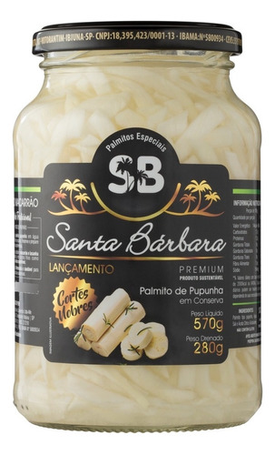 Palmitos Pupunha Santa Barbara Corte Macarrão Vidro 570g