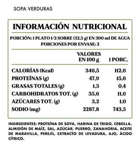 Pack 7 Sopas + Proteína 75 Grs (whey O Vegana) 2 Servicios Sabor Verduras Vegana