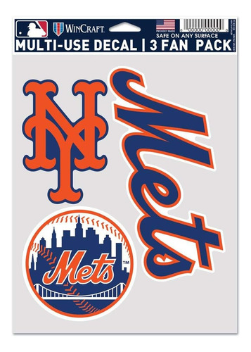 Mlb New York Mets - Calcomanía Multiusos, Paquete De 3...