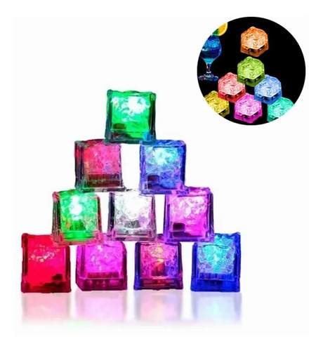 12 Cubos Hielo Led Luminosos Multicolor Fiesta Bebidas Bodas