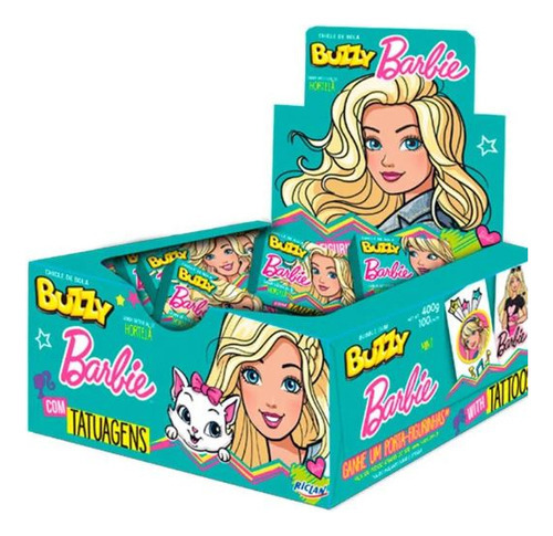 Chiclete Barbie Hortelã Com Tatuagem Kit 200un Buzzy