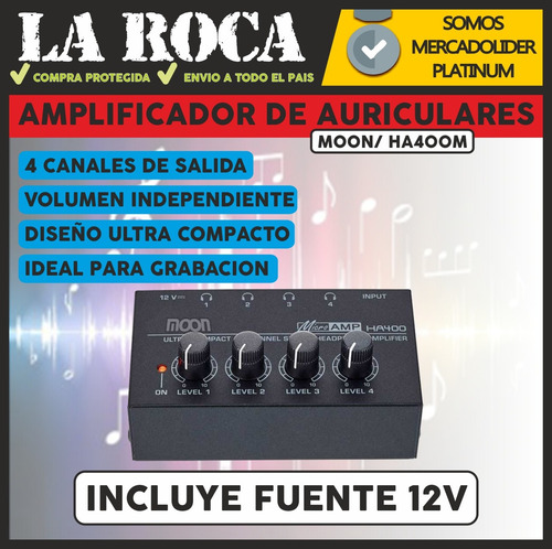 Imagen 3 de 10 de Multiplicador Para 4 Auriculares Moon Ha400m La Roca