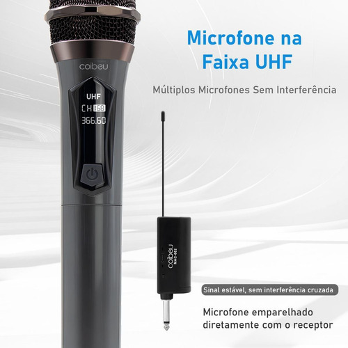 Kit 2 Microfone Sem Fio Profissional Uhf Led Com Receptor Ec