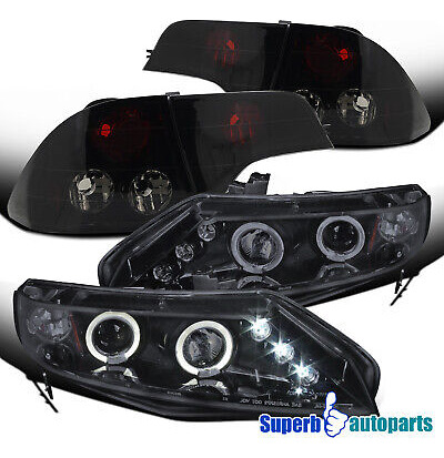 Fit 2006-2011 Honda Civic Glossy Black Led Halo Headligh Aai