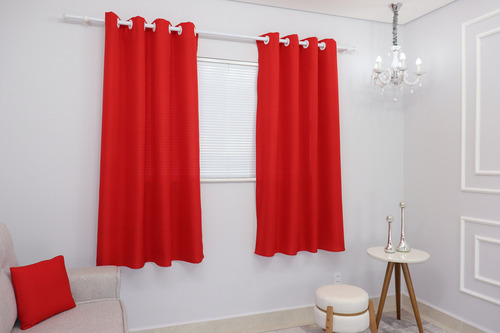 Cortina Sala/quarto Oxford 300x180 Ilhós Cromado Para Varão Cor Vermelho