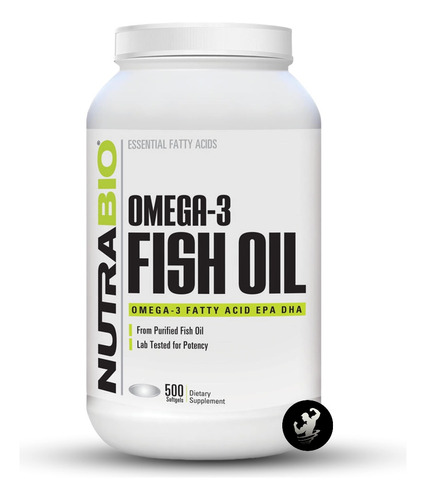 Omega 3 Fish Oil 500 Cápsulas. Nutrabio, Aceite De Pescado. 