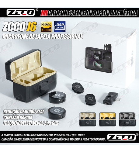 Microfone Lapela Sem Fio Magnético 2 Duplo Com Redução Ruído