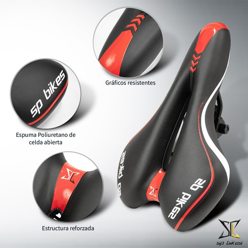 Imagen 4 de 7 de Asiento Vzr Para Bicicleta Negro Con Bordado Rojo