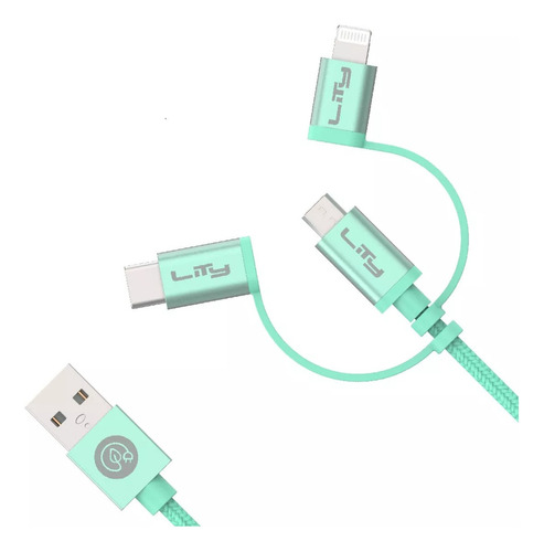 Cabo Usb A 3 Em 1 Lightning/micro Usb/tipo C Verde - Lity