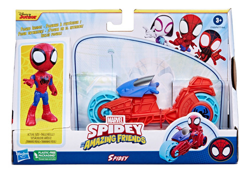 Marvel Spidey And His Amazing Friends Figura preescolar de Spidey Con Motocicleta
