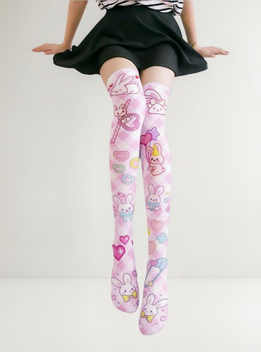 Medias Bucaneras Kawaii Importadas Estampadas Cute Rosa Claro Estampado Único