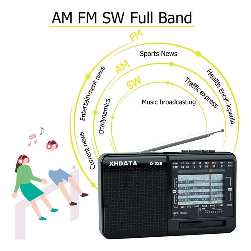 Radio Portátil Multibanda Am Fm D-328 Con Reproductor Mp3