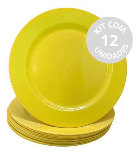 Jogo 12 Pratos Sobremesa Amarelo 20cm Melamina Confeitaria