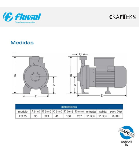 Imagen 2 de 10 de Bomba De Agua Fluvial Centrífuga 3/4hp Fc Altura + Presión