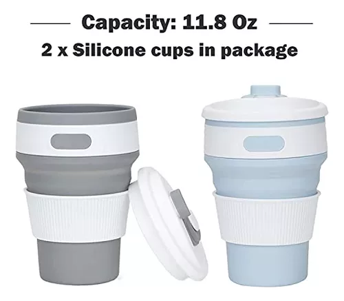 2 vasos de viaje plegables de silicona – Copas de camping plegables con  tapas para adultos, taza plegable de silicona plegable con tapa, taza de
