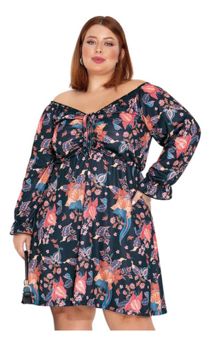 Vestido Ombro A Ombro Floral Ciganinha Plus Size Feminino