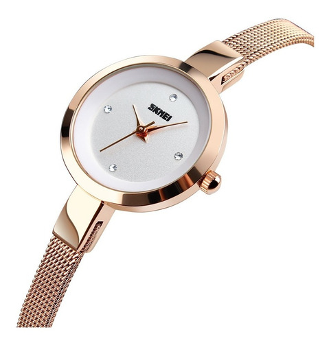 Reloj Elegante Para Dama Skmei 1390 Color Oro Rosa En Acero