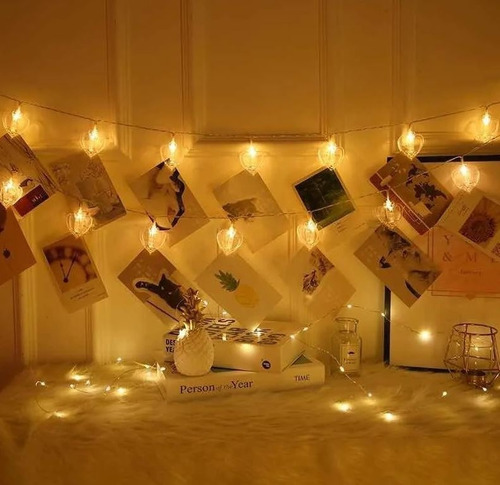 Guirnaldas De Luces Led Broche Corazón X10 A Pila Navidad
