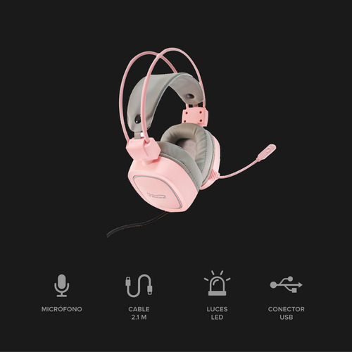 Imagen 4 de 8 de Audífono Gamer Njoytech Rosado Usb V7.1 Retroiluminado Rgb
