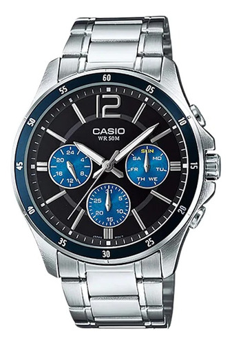 Reloj Casio Mtp-1374d Multifunción 100% Acero Cristal 50m Wr