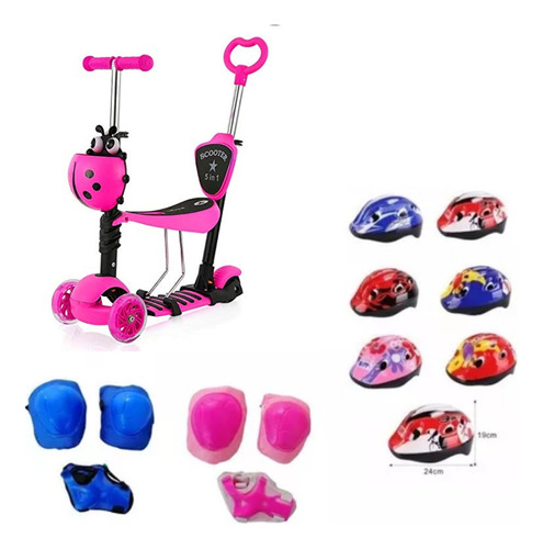 Scooter Monopatín 5 En 1 Ajustable Chinita + Set Protección