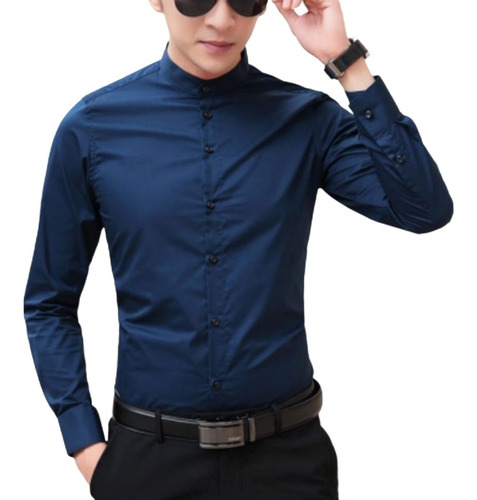 Camisa Manga Larga Cuello Neru Pima Slim Fit De Hombre