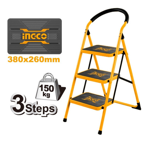 Escalera Acero Tubular 3 Peldaños 150kg Ingco #hlad09031