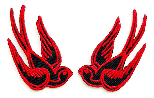 Set De 2 Tatuajes Mini En Negro Y Rojo, Diseño Paloma