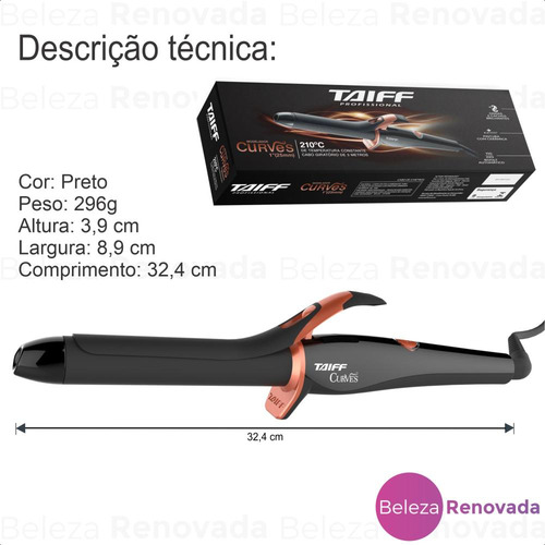 Modelador De Cachos Curves 1 Pol 25mm 127/220V Taiff Cor Preto
