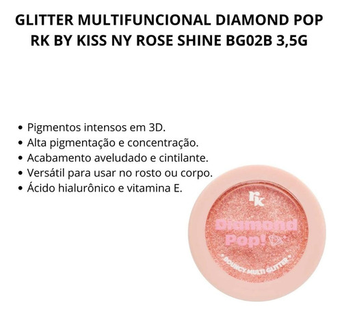 Glitter Multifuncional Diamond Pop Rk Rose Shine Bg02b 3,5g