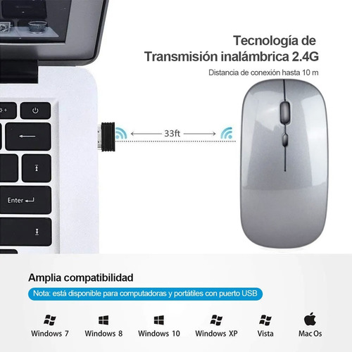 Imagen 4 de 7 de Ratón Usb Inalámbrico Ultrafino, Silencioso Y Recargable