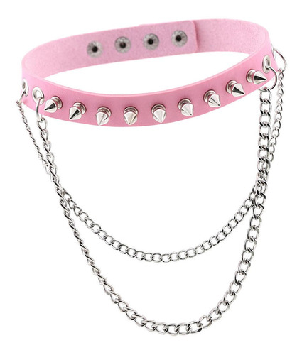 Gargantilla Punk Collar De Material Cuero Cadenas De