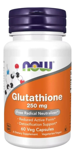 Glutathione 250mg L Glutationa 60 Cáps. Now Importado E U A