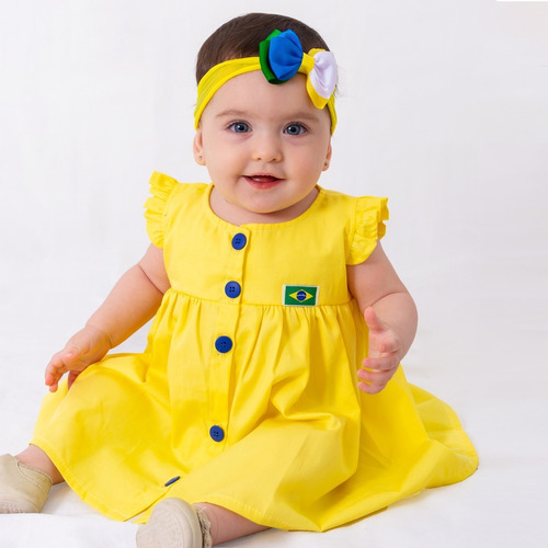 Roupa Bebê Menina  Vestido Copa Do Mundo Brasil Com Tiara