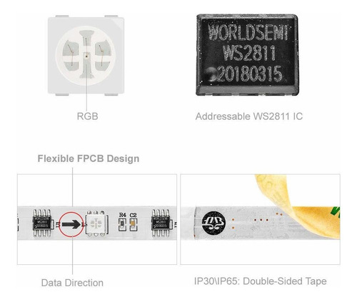 Imagen 3 de 8 de Ws2811 Icrgb Ic Tira De Led Dream Color Direccionable 1...