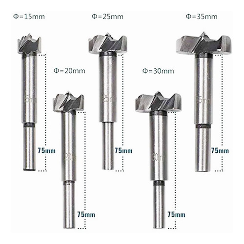 Imagen 2 de 8 de Brocas Forstner Bisagra, Muebles De Cocina Y Puertas 5 Pcs