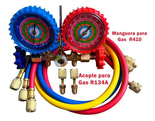 Manómetro Completo Gas R-410 Con Acople De Carga Gas R-134