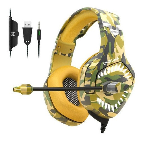 Auriculares Gamer Onikuma K1-b Pro Camouflage Yellow Led Amarillo