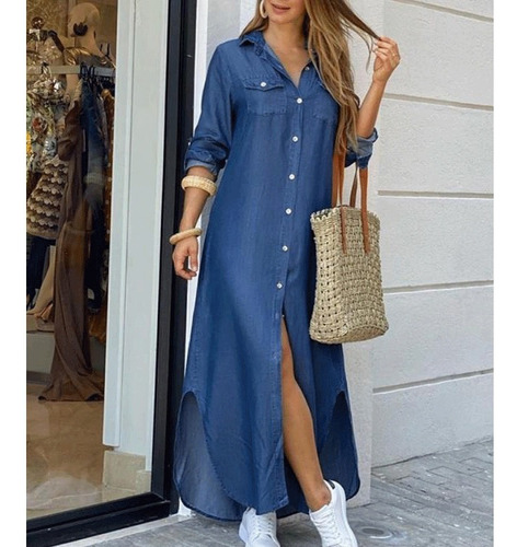 Vestido Camisero Holgado Con Botones Y Bolsillos Estampados