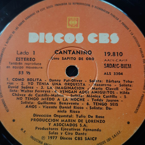 Sin Tapa Disco Cantaniño Coro Sapito De Oro Zz If0