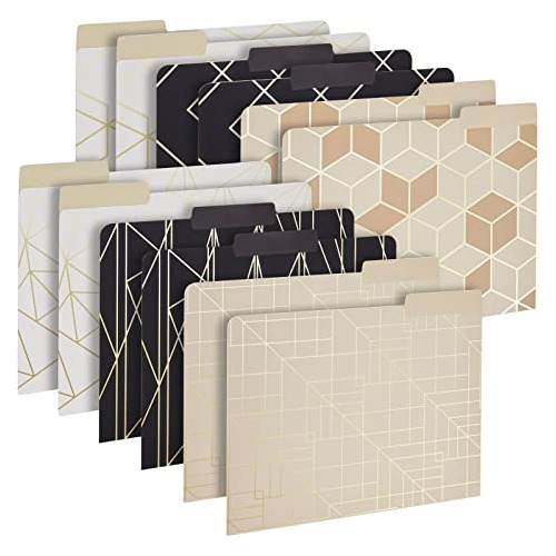 12 Pack Decorative File Folders With Geometric Gold Foi...